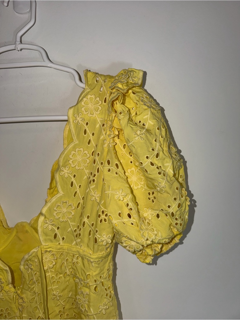 For Love & Lemons Natalia Eyelet Puff Sleeve Mini Dress In Yellow small - Picture 12 of 13
